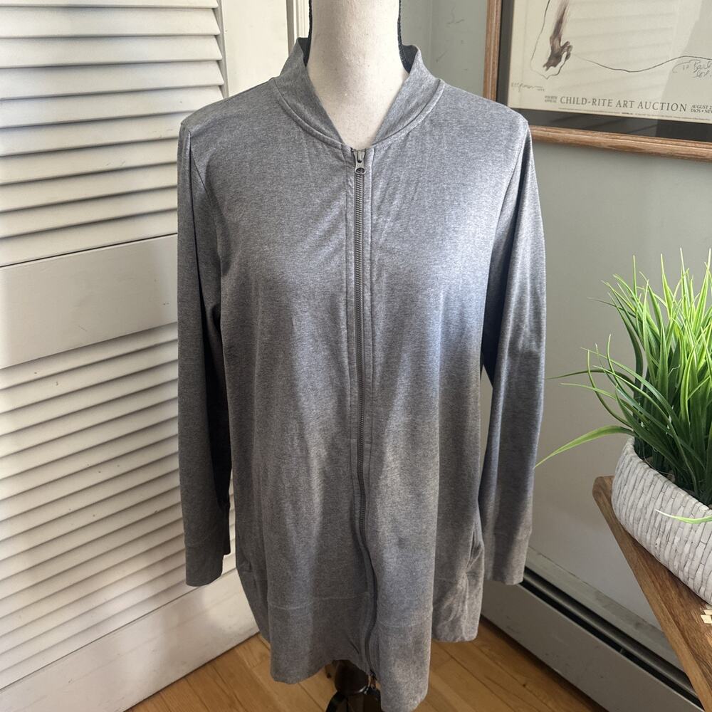 Eileen Fisher Jacket Womens Medium Gray Full Zip Jersey Knit Athleisure Capsule